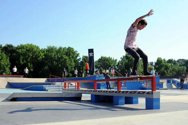 <!--Copa2014-->

Dylan Perry came on the trip and got the course warmed up with this lipslide. Dylan solidified his role as party team captain a little later, but got the team psyched up to skate their heats not long after I shot this photo.
