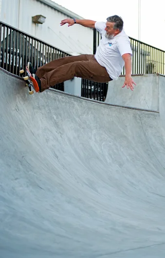 <!--PRO15-THURS-->

Skateboard innovator, Professor Paul Schmitt didn’t bring the lab coat this time but he did bring his Frontside Grind before soon after bumping his noggin’. Yea Paul!