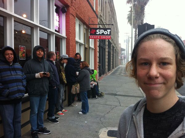 SPoT local Jake Mills in line at SPoT Skate Shop