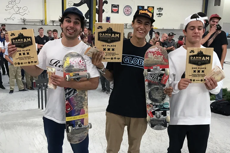 <!--daams17-finals-->

Your 2017 Damn Am Amsterdam winners! 3. Douwe Macare. 1. Ivan Montero, 3. Aurelien Giraud. You guys crushed it. Thanks to Nike SB, NOORD Skatepark, our sponsors and anyone else that helped us put this together. Next stop: Woodward West