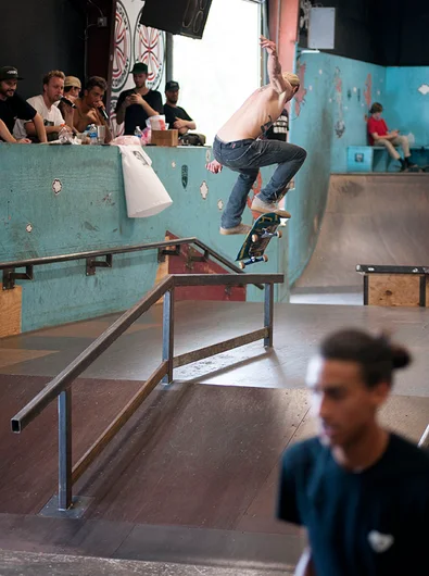 <!--hj16photos-->

Tim Geiger did this kickflip crook in practice but decided to take his kickflip to feeble during his jam. He almost made the flick crook at the end, but couldn’t quite hold on to it.