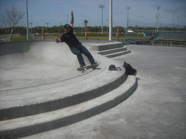 Cullen gets a fs grind in the weird, but fun, bowl