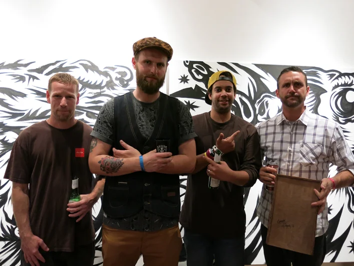 <!--agenda14-->

Girl in-house sales, Jamie Walsh, Swanski, Alex Bowers and Schaefer stop for a photo in front of the finished art piece.











