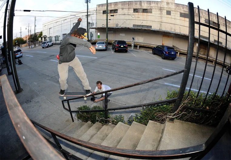 <!-- johhnyRomanoAAnov13 -->

Markus is a straight G. Backside 180 nosegrind to fakie on a pencil-thin rail while the entire crew watched.