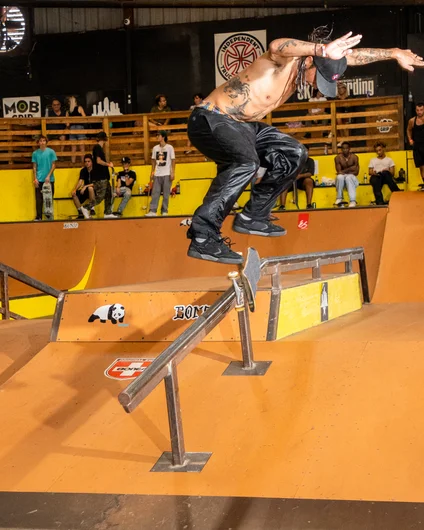 Big man on campus Santiago came through swinging with a kickflip back lip<!--harvestjam21-->