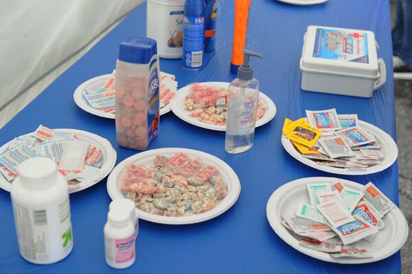 The buffet table in the tent has all the cures