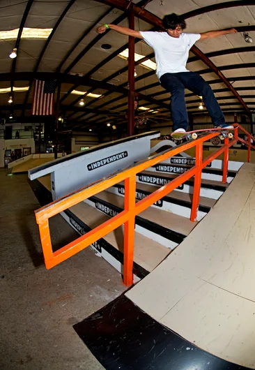 <!--daatlfriday-->

SPoT’s finest, Uncle Sam gets the day started with a Fakie Hurricane down the rail.