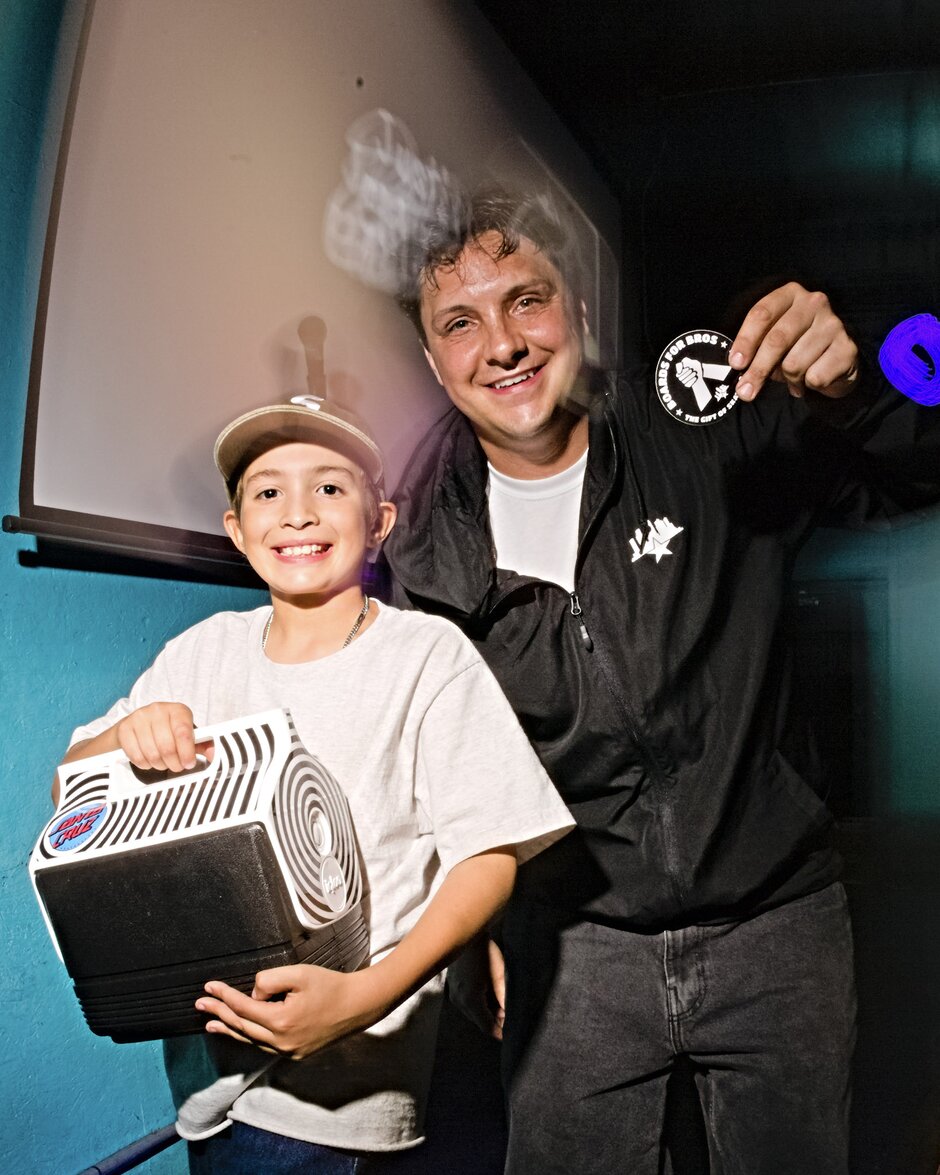 DJ giving out a Santa Cruz cooler
