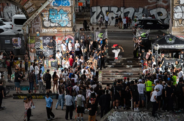 Could possibly be another non-land, but 360 Flip with red shoes matching the backpack?! We got runit!

<!--damnamnyc2022day2-->