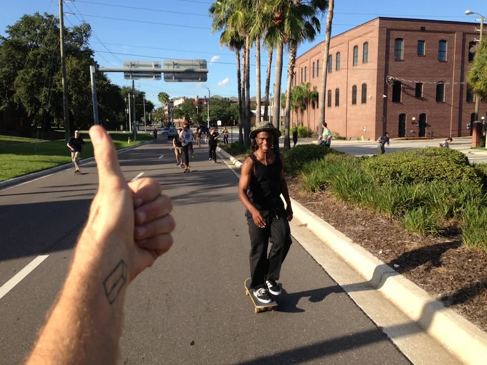 <!-- boozecruise2013 -->

The push began with a short skate to the Bro Bowl. Thumbs up.