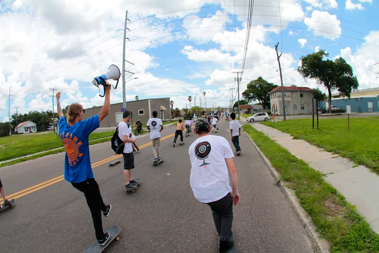 <!--gsd15-->

Skating down 7th Ave, taking over the streets on skateboards. Next stop: Ghetto Banks.