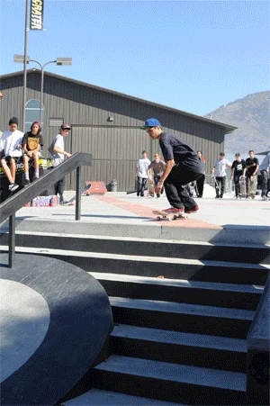 Picomano won Best Trick with this inward heelflip lipslide.<!-- Damn Am Woodward 2012 -->