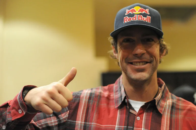 Travis Pastrana in between double back flips or whatever it is they're doing on motorcycles these days.<!-- Zumiez 100k 2012 -->