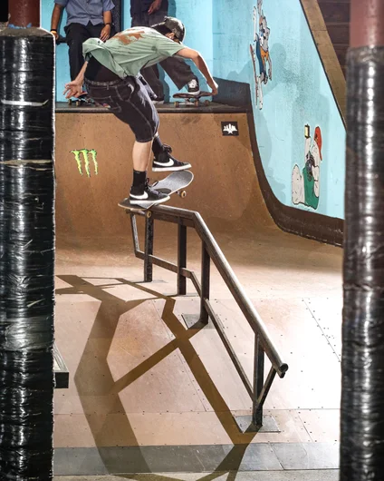 Sniper shot of Freddy with the flick front board

<!--schoolsoutjam24-->