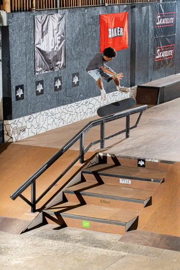 Jordan comes back for the kickflip into the front board on the bump to rail

<!--harvestjam2022-->