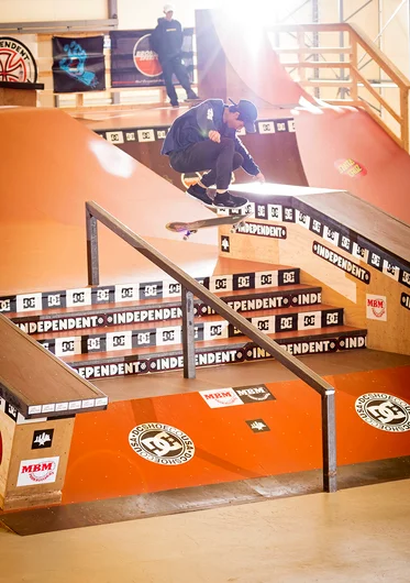 <!--ja19finalsphotos-->

Tokiya Imamura takes the plunge with a Hardflip over the rail.
