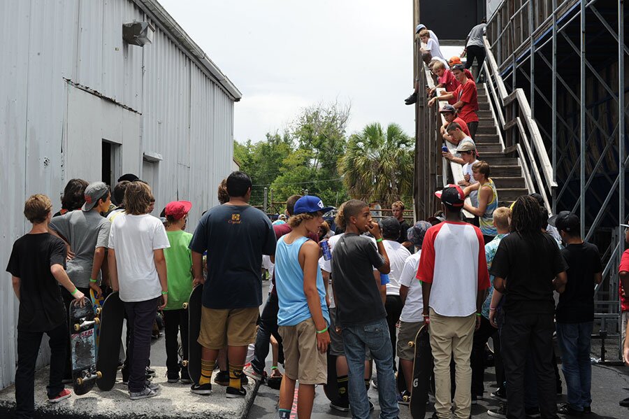 Inside this packed side arena is a game of SKATE