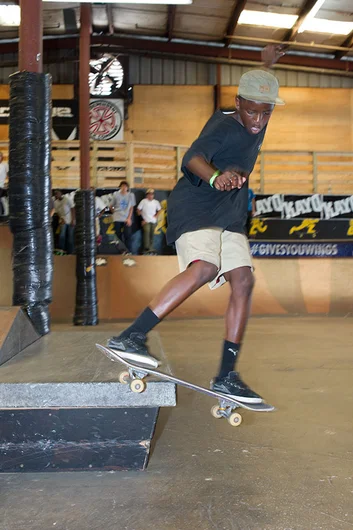 Louson Germain is new to skating but has a boardslide for the end of the ledge.  I remember starting out like that.<!-- Go Skateboarding Day 2013 With Kayo -->