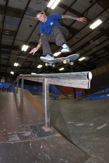 <!--freefridaysjan17-->

As you can see, going over the rail was a popular choice on this night. FSEC member Eric Mckenney floats a Switch Flip.