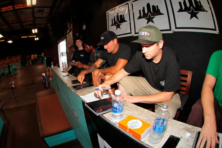 <!--btsb16-->

In skateboarding we don’t judge you by any discrimination, but if you join in our contests, these guys over here decide your fate.
