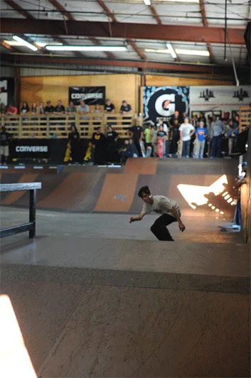 Everyone was impressed by Christian Dufrene.  This is a nollie big spin.<!-- Valentine's Day Massacre 2013 Presented by Converse -->