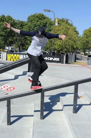 Adriano Lachovski - nollie frontside noseslide.<!-- Damn Am Woodward 2012 -->