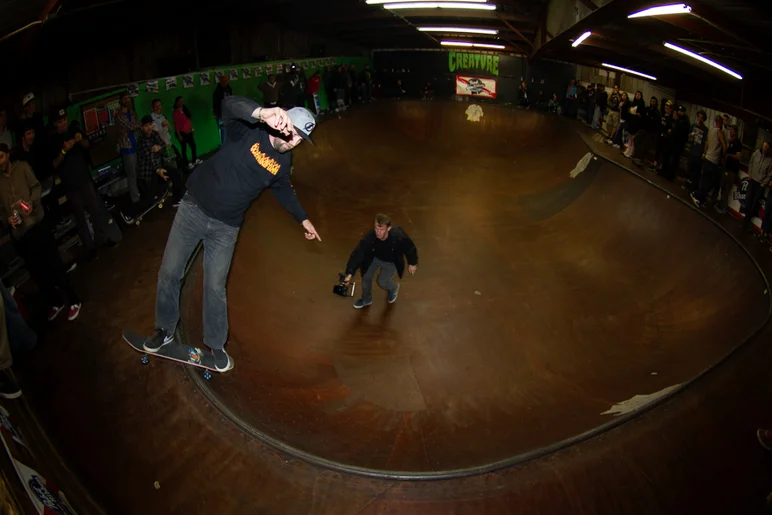 <!--OMBJ16-->

Kyle Randall did a really long boardslide through the corner and Frank Branca hopped in the bowl for the footy. And that wraps up another Old Man Bowl Jam... Thanks to PBR for keeping us hydrated!