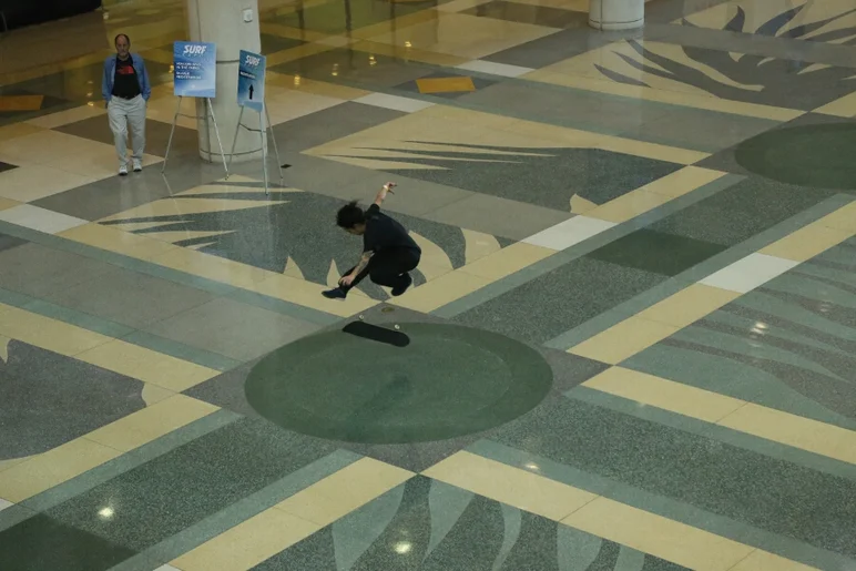 <!-- surfexpoJan2014 -->
Security had their hands full trying to stop everyone from skating in the convention center. Could you pass up skating on this ground?  Manny couldn’t help but get a 360 flip in.