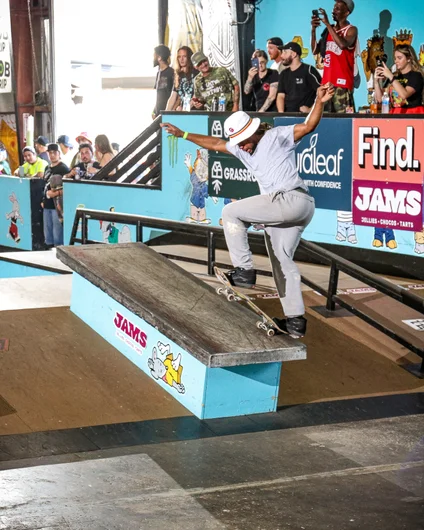 Markus setting off the Cash 4 Tricks portion of the day with a Front Blunt down the Hubba

<!--curaleaf420-2024-->