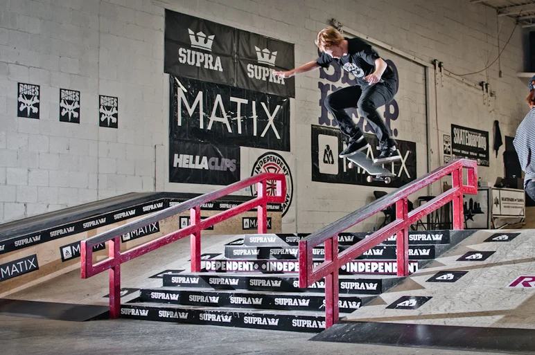 <!--damnammn14finals-->

Jack Olson made a quick cameo appearance long enough to get this kickflip noseslide. 