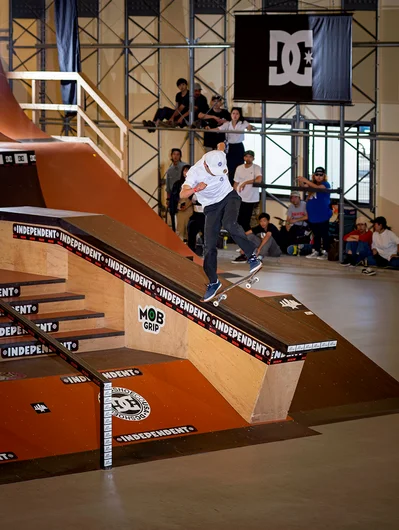 <!--daja18finals-->

Perhaps one of the tougher tricks to go down the hubba this weekend..  Sora Shirai with the Front 180 Switch Back 5-O.
