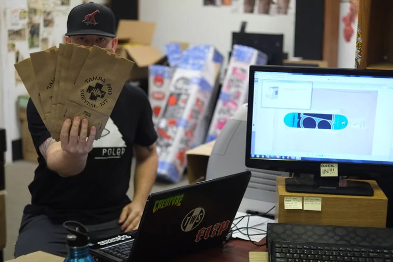 Back here in Innetech where we run the retail side of things, it's bid'niss as usual during Tampa Pro with a few extra jobs thrown in.  Chris Preston is helping Casey make the Tampa Pro Survival Kits that everyone in the Contest is getting.<!-- Tampa Pro 2013 Calm Before the Storm -->