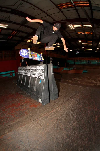<!--ahday16cons-->

Sterling Gainer was here right as the park opened up, practicing his Heelflips over the Converse barrier. This is the obstacle we were hosting the best trick over.