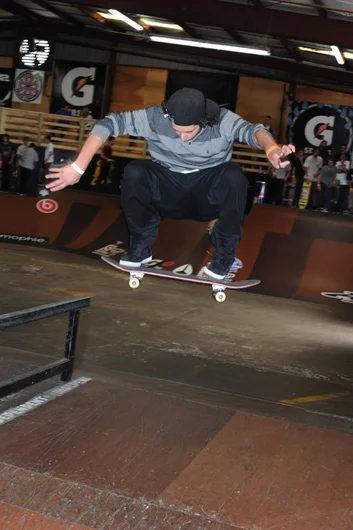 Felipe Nery is one of many rippers here from Brazil.  That’s a frontside flip.<!-- Tampa Am 2012 Photos -->