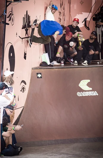 Aaron Herrington rides the wall, while Jack asks him to smell his armpit.
<!--tampapro23day2-->