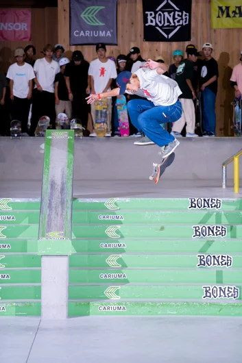 Taiga Ishikawa showing off the infamous hardflip lateflip

<!--damnamjapan2022besttrick-->