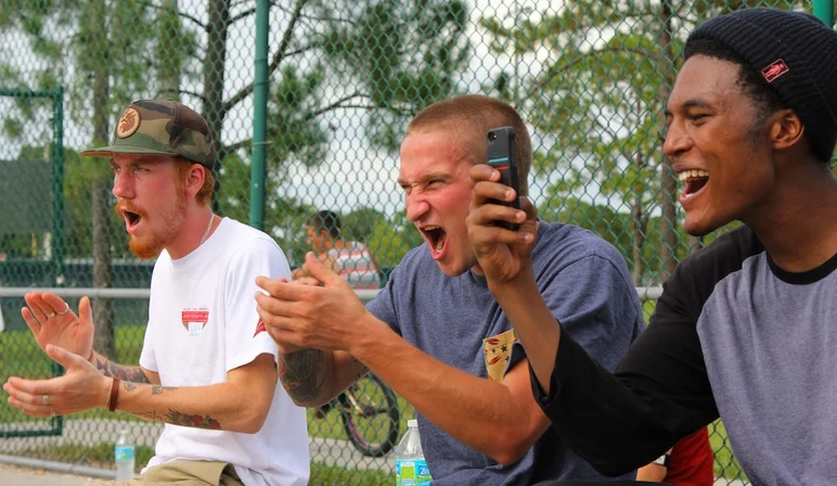 <!-- cruisecontrolstpete2013 -->

This photo pretty much sums up the reason we do these trips. Mikah Collins, Casey Wayne and James Cobb celebrating for some skateboarding maneuvers and having a damn good time doing it. 