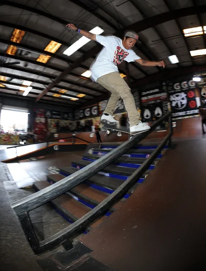 <!--finalspro14-->

It wasn't Felipe Gustavo's year to win, but he still made some amazing tricks. Felipe did these nollie frontside noseslides every try.
