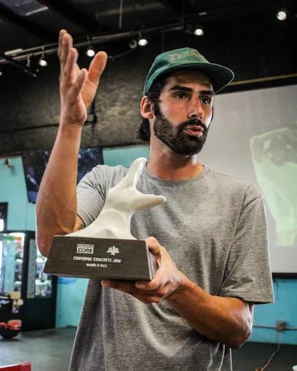 <!--consproject-->

Andy showing examples of Concrete work he has done for SPoT, like these amazing trophies he made for the Converse Concrete Jam.