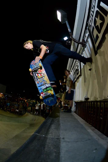 <!--AM15-SATNIGHT-->
Kevin Baekkel can't keep his feet on his board.
