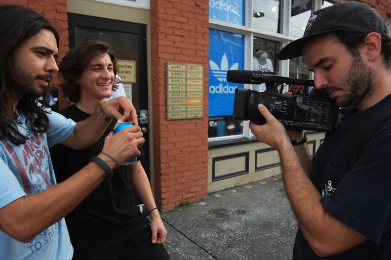 The talent, Porpe, aka Pork Angel, filming his intro with HiDefJoe who's doing the video recap.<!-- Booze Cruise: September 2012 -->