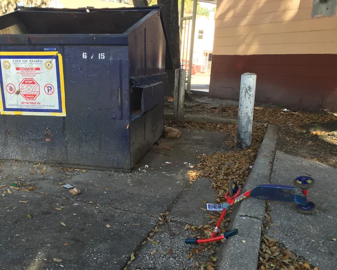 <!--b4bdelivery-->

We spotted this rejected scooter by the dumpster on our way out….good choice kid.