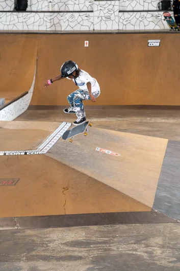 Messiah kicking things off with a backside flip

<!--schoolsoutjam22-->