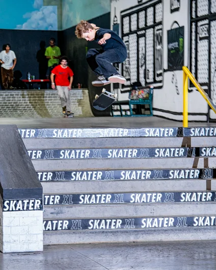 Kristion Jordan switch flip down the set. If you peep the SPoT Life from Qualifiers there is a Berrics First Try Friday's nod in there where he does this first try!

<!--damnamla2023besttrick-->