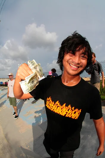 <!--bricks6photos-->
Sam with his winnings! Lots of hungry skaters out there you better bring it!
