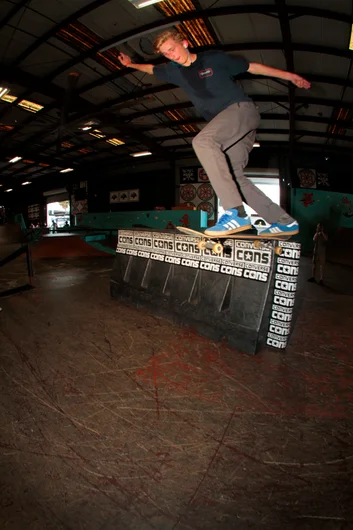 <!--ahday16cons-->

We took a vote and the people decided they wanted to grind the barrier too. So we held another best trick with the barrier sideways. Tyler Wolford BS Tailslide Shuv.