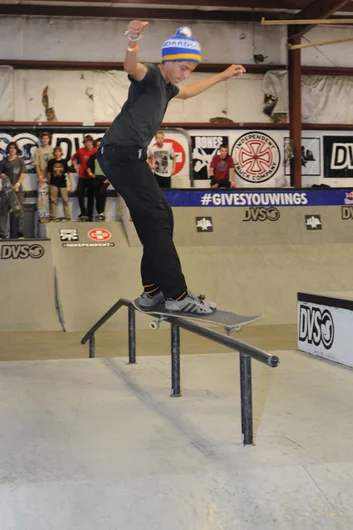 Tyson Peterson's almost reverse hang ten on this front feeble.<!-- Damn Am Atlanta 2013: The Road and The Bowl Jam -->