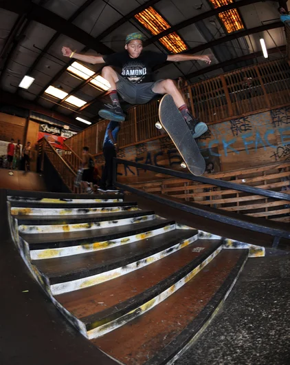 <!--bts14-->

Mikey Sanchez had a sick 360 flip down the 7 stair during his jam in the 13 to 15 division. That division is really competitive, but Mikey still placed 5th.

