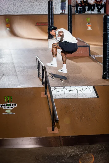 Nyjah made his flight and this switch flip front board

<!--tampapro22finals-->