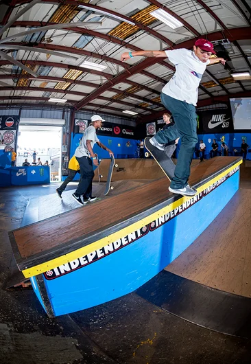 <!--am16satphotos-->

Smooth as a Brazilian Wax, Lucas Rabelo Back Noseblunt Slides the Hubba.